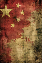Chinese flag and stars, vintage style, faded