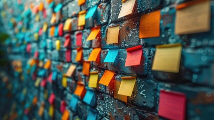 Colorful Sticky Notes on a Brick Wall. Generative AI