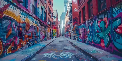 Vibrant Graffiti Adorned Alleyway Showcasing the Rebellious Urban Art Spirit