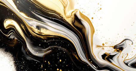 The texture of gold paint is mixed with black acrylic swirls on a white background.
- 779754252