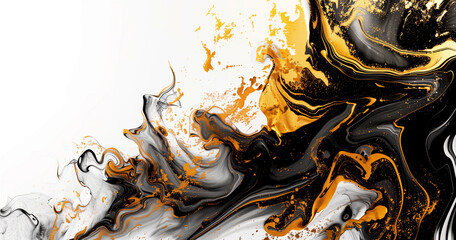 The texture of gold paint is mixed with black acrylic swirls on a white background.
- 779754466