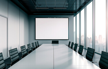A whiteboard in the conference room is a modern office interior design element in a business center.
- 779754611