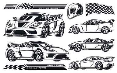 Fototapeta premium Motorsport racing set labels monochrome