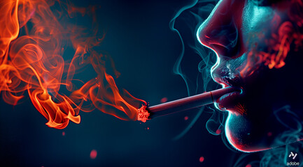A man is smoking and smoke is escaping from his mouth. It is World No Smoking Day today. - 779754675