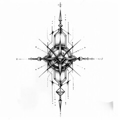 Minimalist compass rose design featuring prominent hexagonal elements tattoo design
