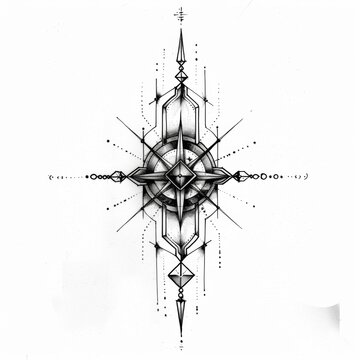 Minimalist compass rose design featuring prominent hexagonal elements tattoo design