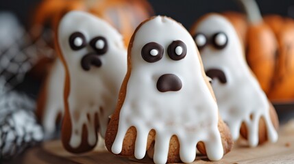 Spooky and sweet close-up, Halloween-themed cookies mimicking scary ghosts, witch's fingers, and chocolatey eyes