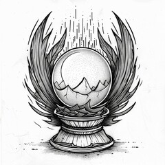 Minimalist line drawing of a crystal ball, tarot card or occult symbol tattoo design - obrazy, fototapety, plakaty