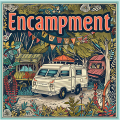 A person creates a word "Encampment" on a solid background in the image referenced by thatotherguyagain.