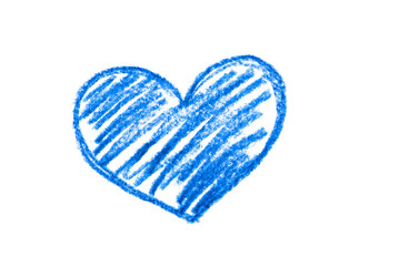 A photo of a blue heart drawn in pencil isolated on white background. - obrazy, fototapety, plakaty