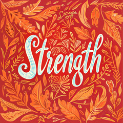 A man gazes at a bold, single-colored background with the word "Strength" emblazoned on it.