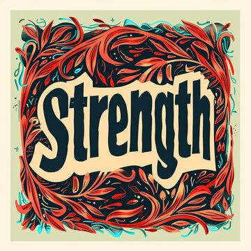 The image features the word "Strength" on a solid colored background, emphasizing its power and importance.