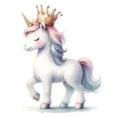 Obraz na płótnie Canvas Royal Unicorn with Golden Crown Illustration 