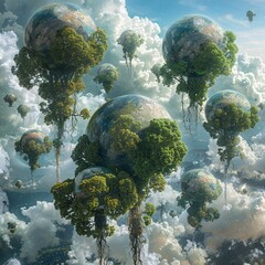 A group of trees appears to be floating in mid-air, defying gravity and creating a surreal sight