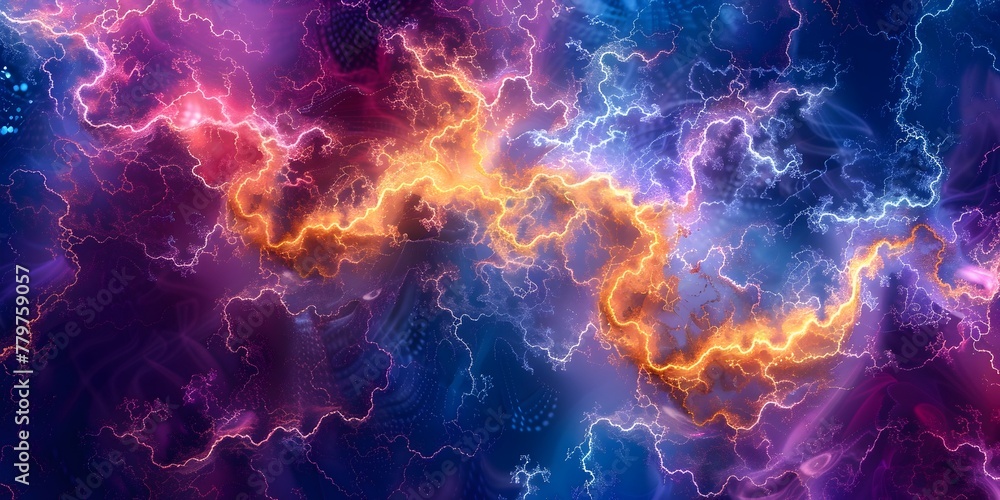 Poster electrifying fractal patterns exploring the complexity and beauty of mathematical chaos in the cosmo