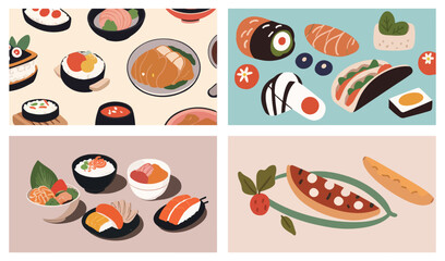 Served to Perfection. Collection of Vector Flat Illustrations of Delicious Menus for Restaurant, Cafe, Breakfast, Dinner, and More Design Concepts.