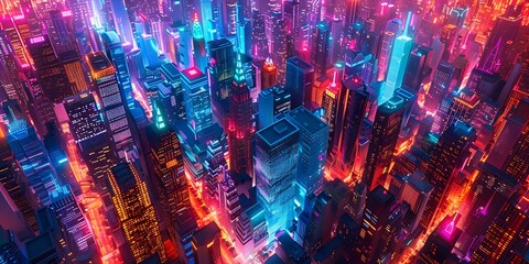 Neon Bathed Cityscape Futuristic Metropolis of Vibrant Lights and Dynamic Energy