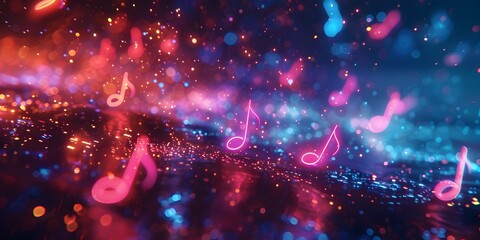 Mesmerizing Musical Harmony Floating Neon Notes Visualizing the Fusion of Sound and Light