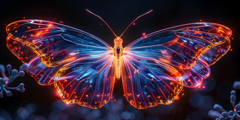 Neon Butterfly Spreading Wings Symbolizing Transformation and Fluorescent Beauty