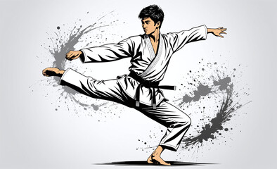 taekwondo fighter art vector, ink art