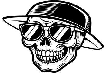 closeup-of-a-skull-that-smiles--has-sunglasses-vector illustration