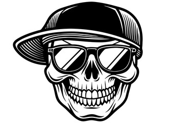 closeup-of-a-skull-that-smiles--has-sunglasses-vector illustration