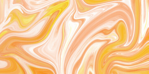 Abstract beautiful swirl liquid orange background, Bright and shiny swirl liquid background. multicolored pattern for designer white paint mixing into orange Liquid mixing marble wallpaper.