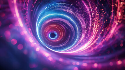 A spiral of light and color with a purple and red swirl