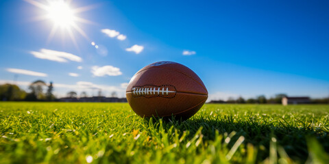 American Football Spirit: Ball on the Field Under Sunny Skies