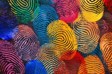 Abstract Fingerprints Collage with Enhanced Colors - obrazy, fototapety, plakaty