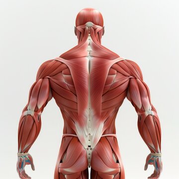 KS 3D rendered human muscle system back view white backg