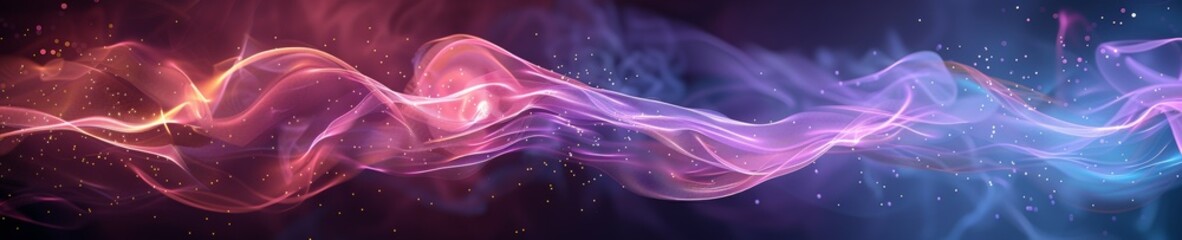 Banner of Vibrant Energetic Wave Flow with Sparkles in Pink and Blue Gradient.