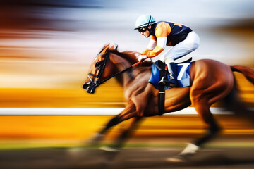 Jockey Riding Racehorse at High Speed