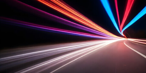 A car streaking through a tunnel with blurry lights, captured in a long exposure shot