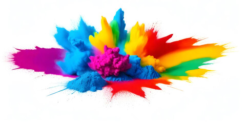 A vibrant multicolored powder is displayed against a stark white background