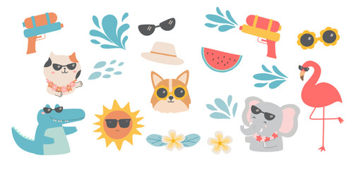 Cute Animal with Sunglasses: Summer Vibes Water Splash Drawing
