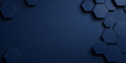 Dark blue background featuring various hexagonal shapes creating a geometric pattern - obrazy, fototapety, plakaty