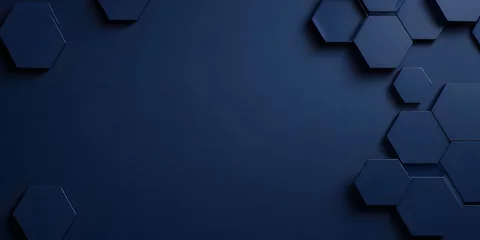 Fotobehang Dark blue background featuring various hexagonal shapes creating a geometric pattern © Vahid