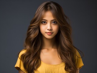Naklejka premium Woman With Long Brown Hair Posing for a Picture