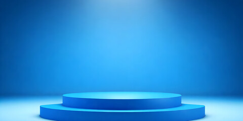 Obraz premium A blue podium stands under a bright spotlight against a blue background