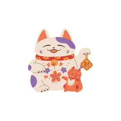 Maneki Neko, Japanese talisman for good luck, vector graphics.