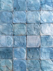 A striking mosaic of shattered and weathered teal tiles, creating a captivating textural pattern with a vintage aesthetic.