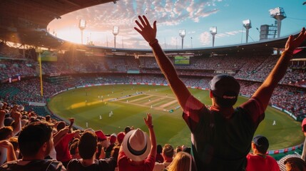A fan celebrating at a cricket match
