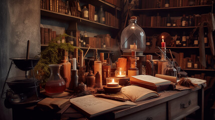 Alchemist desk - obrazy, fototapety, plakaty