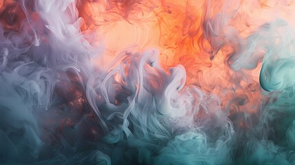 Teal orange smoke drifting through a mesmerizing tapestry painted in shades of muted lavender. - obrazy, fototapety, plakaty