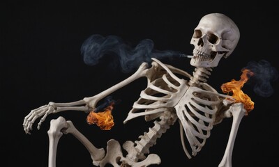 A visually striking piece featuring a skeleton's hand with fingers ablaze, representing the concept of playing with fire or destructive behavior. AI generation