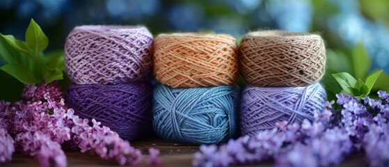 Lilac yarn for crochet and lace napkins - obrazy, fototapety, plakaty