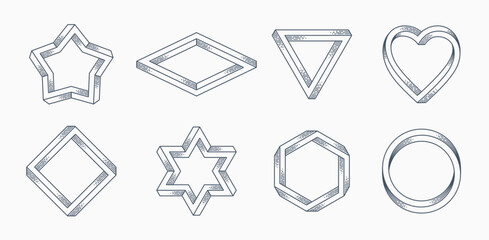 Set of line art tattoo style impossible shapes. Vector illustration.