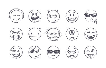 Vector set of Emoji. Hand drawn set of Emoticons. Smile icons. Vector illustration. - 779773033