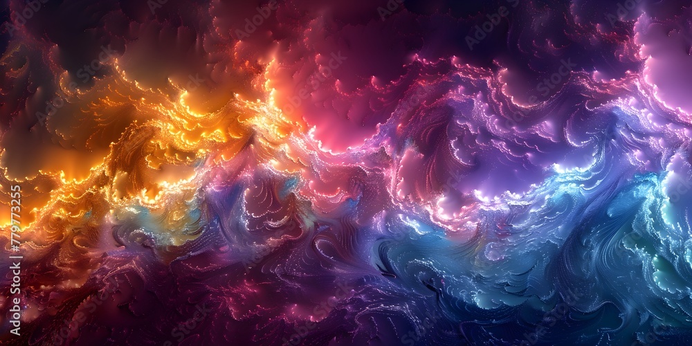 Poster captivating fractal patterns in electrifying cosmic chaos exploring the beauty of mathematical compl